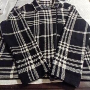 Chaps Jacket Womens 2XL Full Zip Moto Plaid Black White Casual Cotton Blend